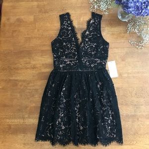 LEILA BLACK LACE SCALLOPED SKATER DRESS